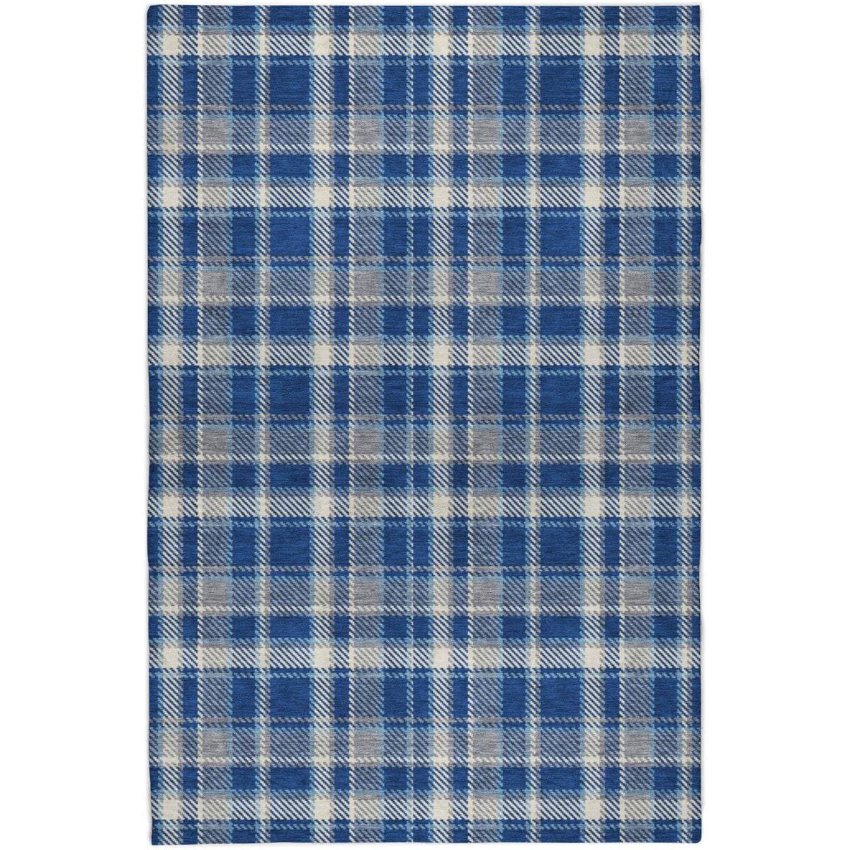 8' X 10' Navy Blue And Denim Blue Plaid Shag Washable Area Rug With UV Protection - HomeRoots - Flyclothing LLC