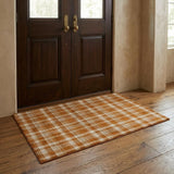 3' X 5' Orange And Taupe Plaid Shag Washable Area Rug With UV Protection - HomeRoots - Flyclothing LLC