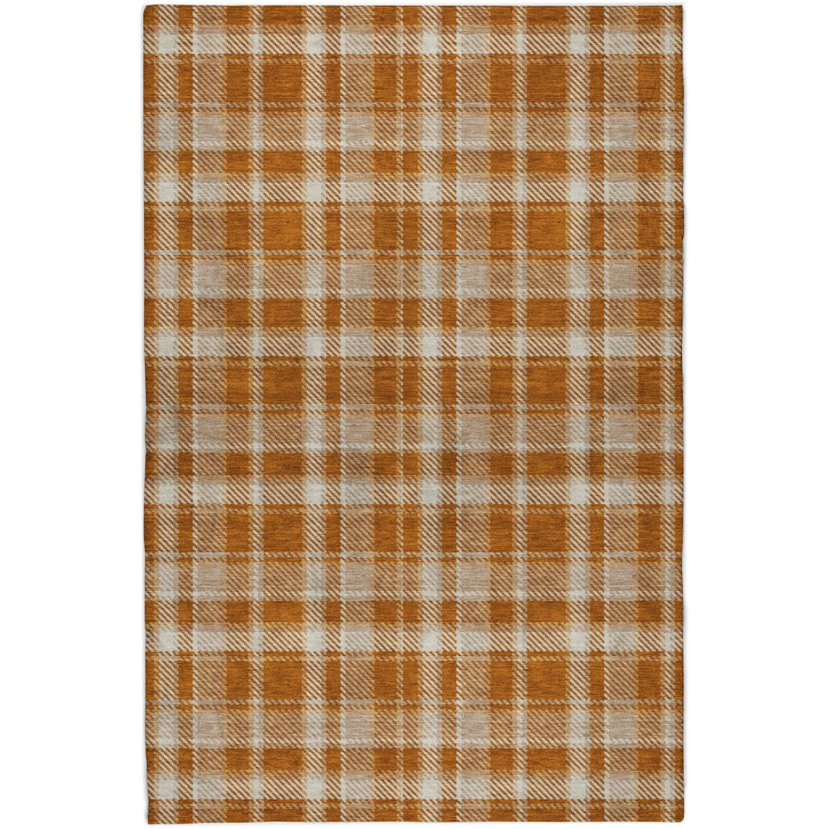 3' X 5' Orange And Taupe Plaid Shag Washable Area Rug With UV Protection - HomeRoots - Flyclothing LLC