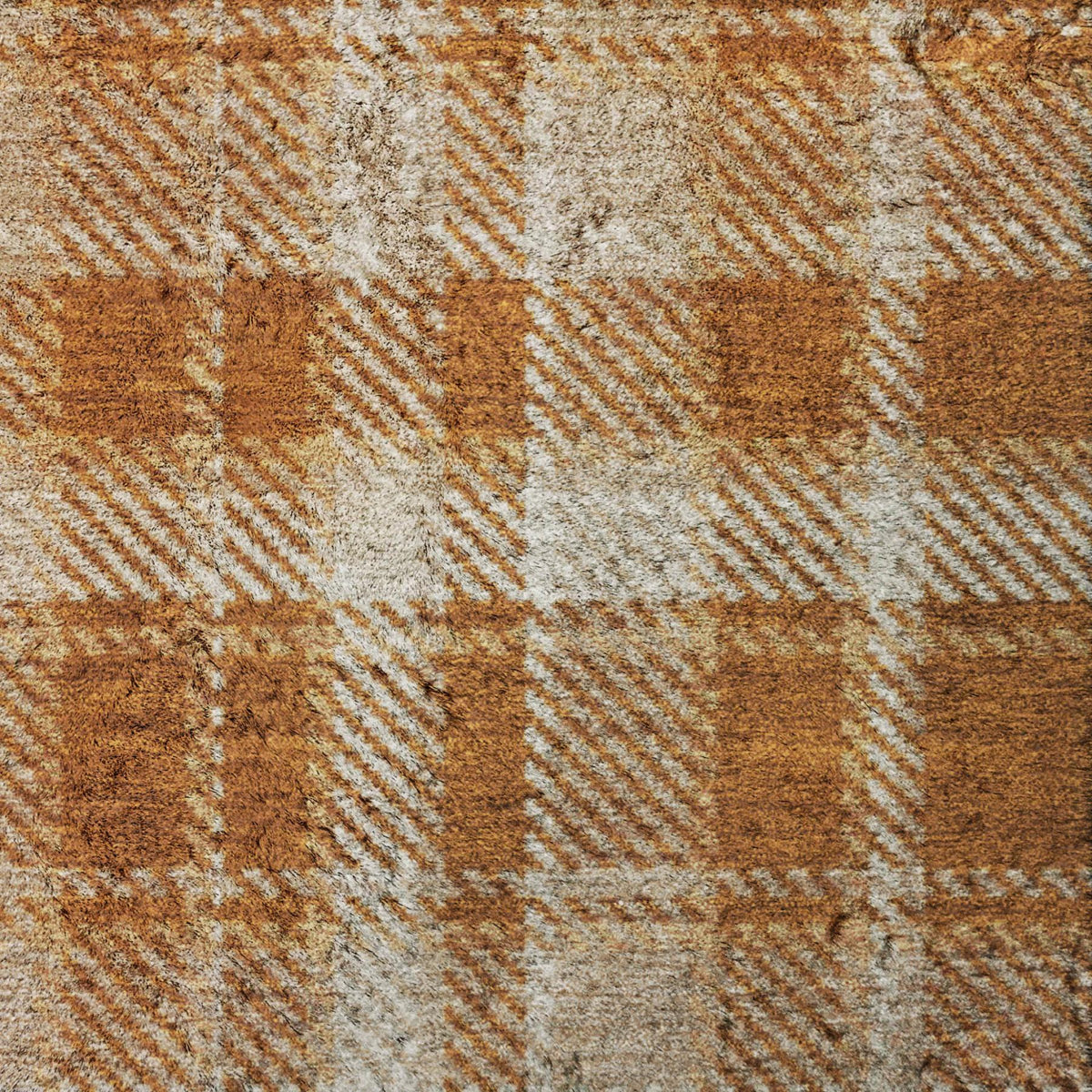 3' X 5' Orange And Taupe Plaid Shag Washable Area Rug With UV Protection - HomeRoots - Flyclothing LLC