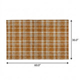 3' X 5' Orange And Taupe Plaid Shag Washable Area Rug With UV Protection - HomeRoots - Flyclothing LLC
