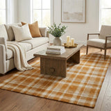 5' X 8' Orange And Taupe Plaid Shag Washable Area Rug With UV Protection - HomeRoots - Flyclothing LLC