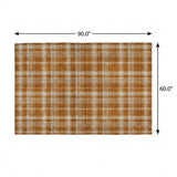 5' X 8' Orange And Taupe Plaid Shag Washable Area Rug With UV Protection - HomeRoots - Flyclothing LLC