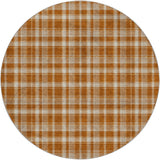 8' Orange And Taupe Plaid Shag Washable Round Rug With UV Protection - HomeRoots - Flyclothing LLC