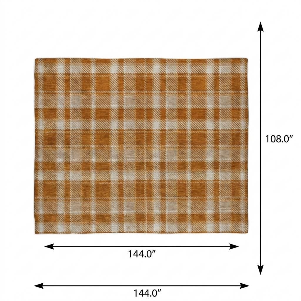9' X 12' Orange And Taupe Plaid Shag Washable Area Rug With UV Protection - HomeRoots - Flyclothing LLC