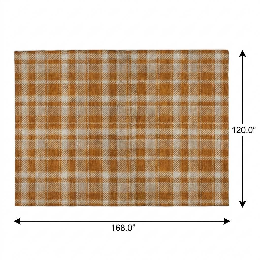 10' X 14' Orange And Taupe Plaid Shag Washable Area Rug With UV Protection - HomeRoots - Flyclothing LLC