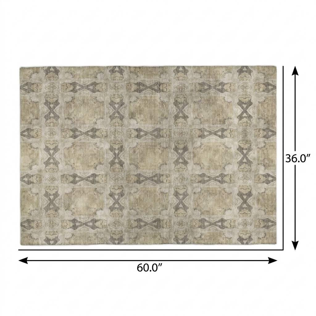 3' X 5' Beige And Gray Geometric Shag Washable Area Rug With UV Protection - HomeRoots - Flyclothing LLC