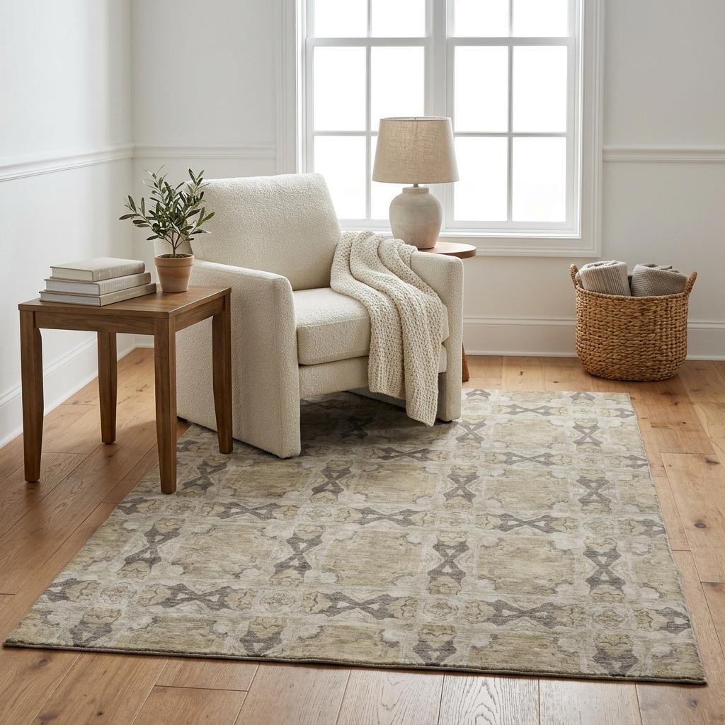 5' X 8' Beige And Gray Geometric Shag Washable Area Rug With UV Protection - HomeRoots - Flyclothing LLC