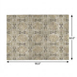 5' X 8' Beige And Gray Geometric Shag Washable Area Rug With UV Protection - HomeRoots - Flyclothing LLC