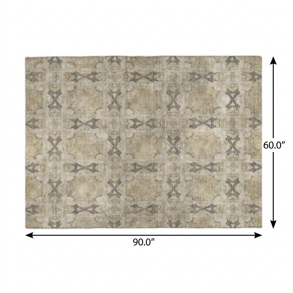 5' X 8' Beige And Gray Geometric Shag Washable Area Rug With UV Protection - HomeRoots - Flyclothing LLC