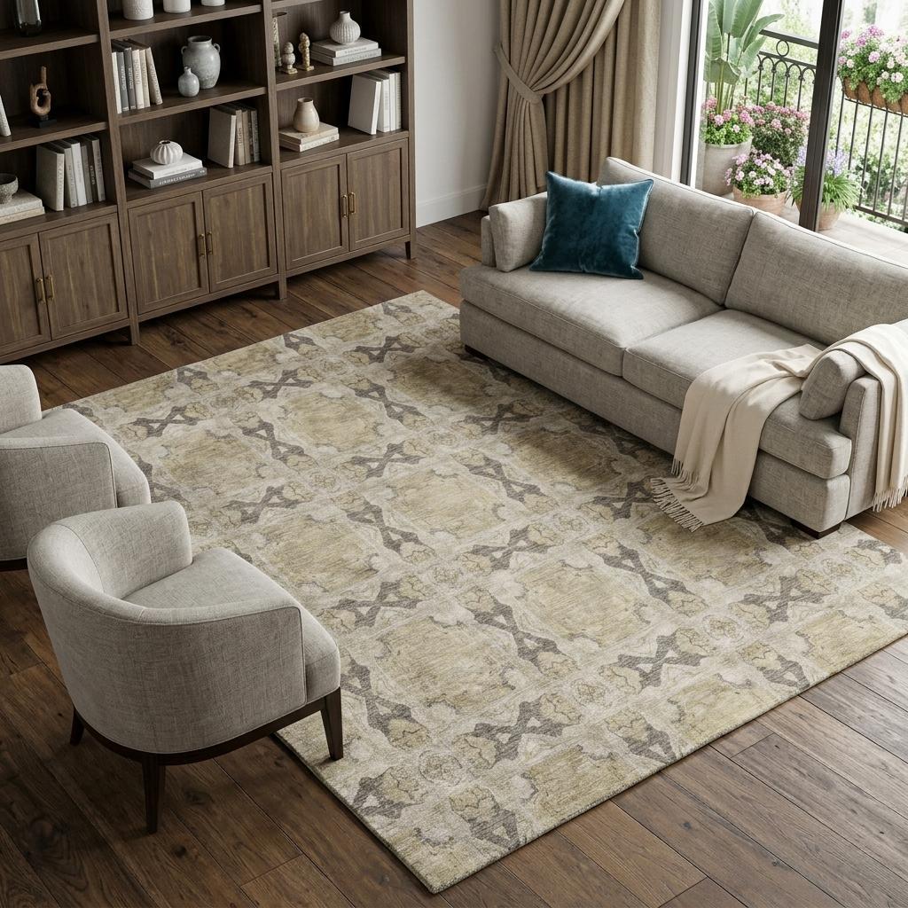 10' X 14' Beige And Gray Geometric Shag Washable Area Rug With UV Protection - HomeRoots - Flyclothing LLC