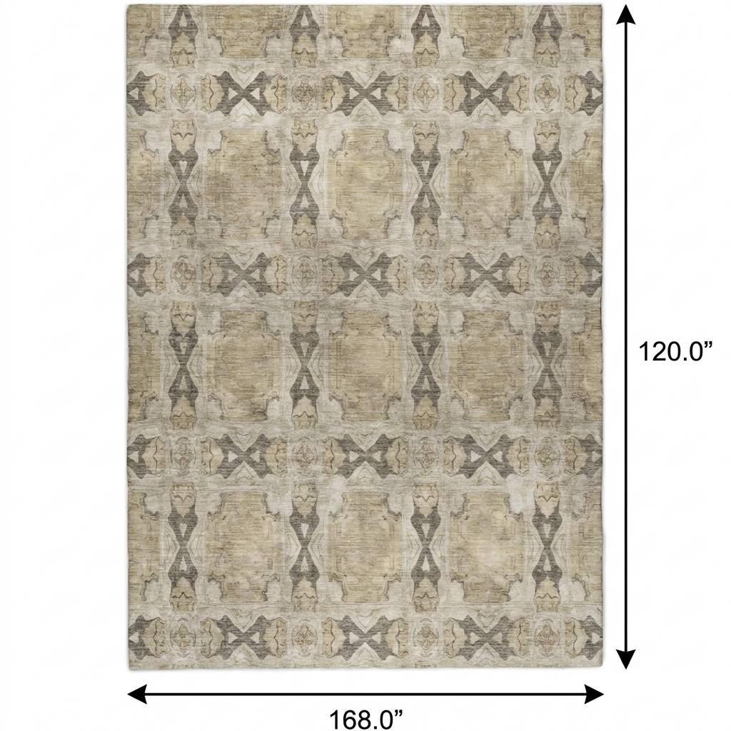 10' X 14' Beige And Gray Geometric Shag Washable Area Rug With UV Protection - HomeRoots - Flyclothing LLC