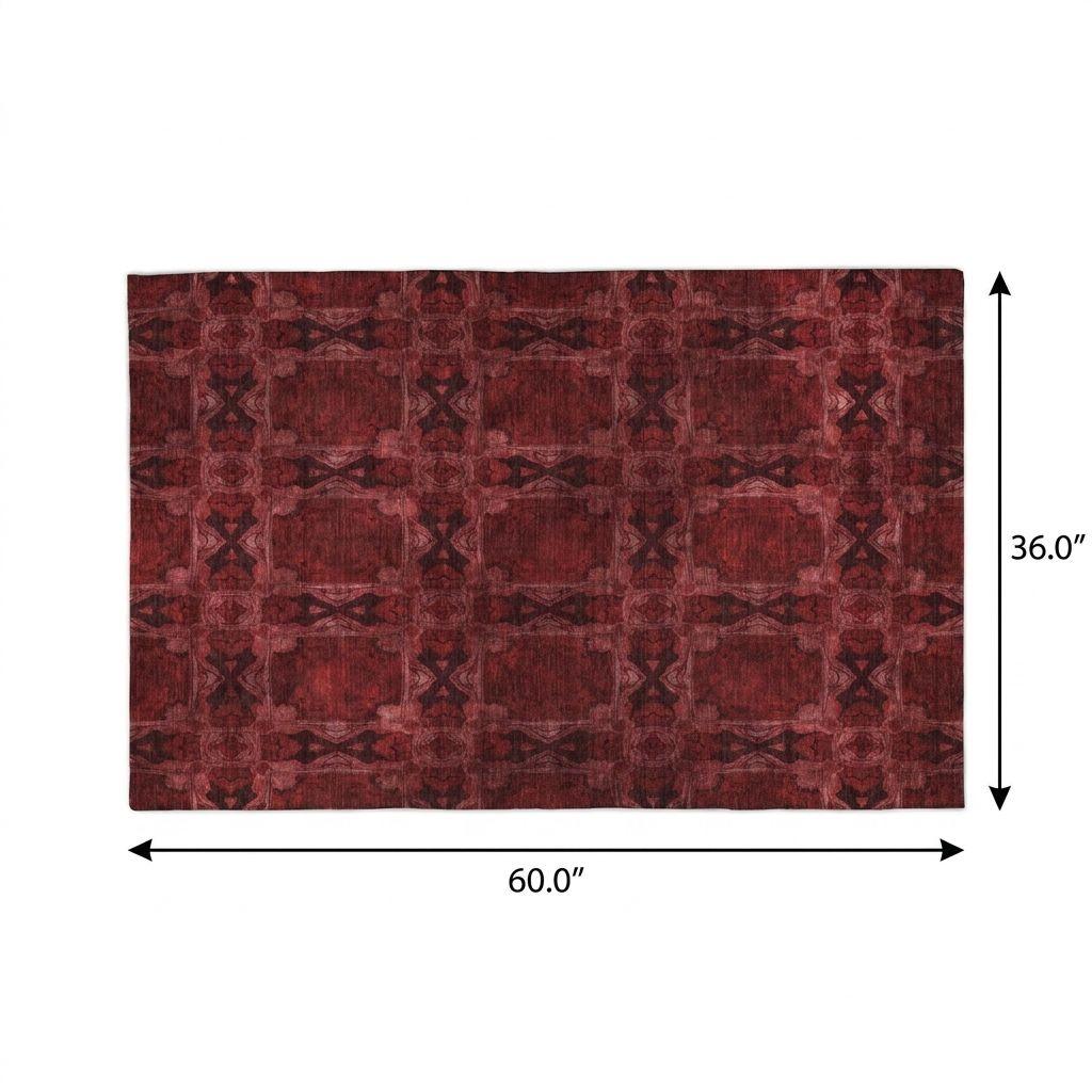 3' X 5' Burgundy And Red Geometric Shag Washable Area Rug With UV Protection - HomeRoots - Flyclothing LLC