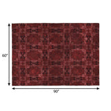 5' X 8' Burgundy And Red Geometric Shag Washable Area Rug With UV Protection - HomeRoots - Flyclothing LLC
