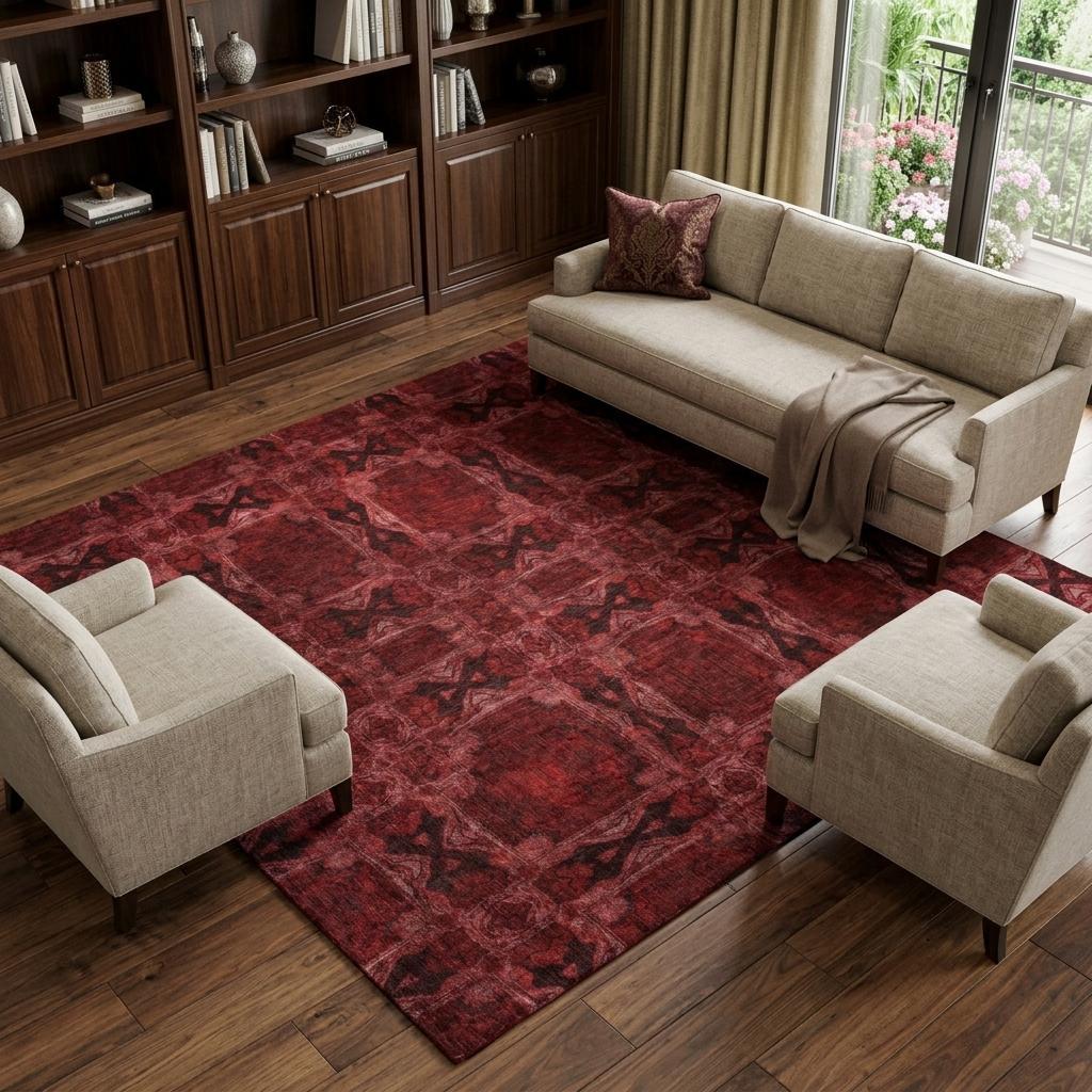 8' X 10' Burgundy And Red Geometric Shag Washable Area Rug With UV Protection - HomeRoots - Flyclothing LLC