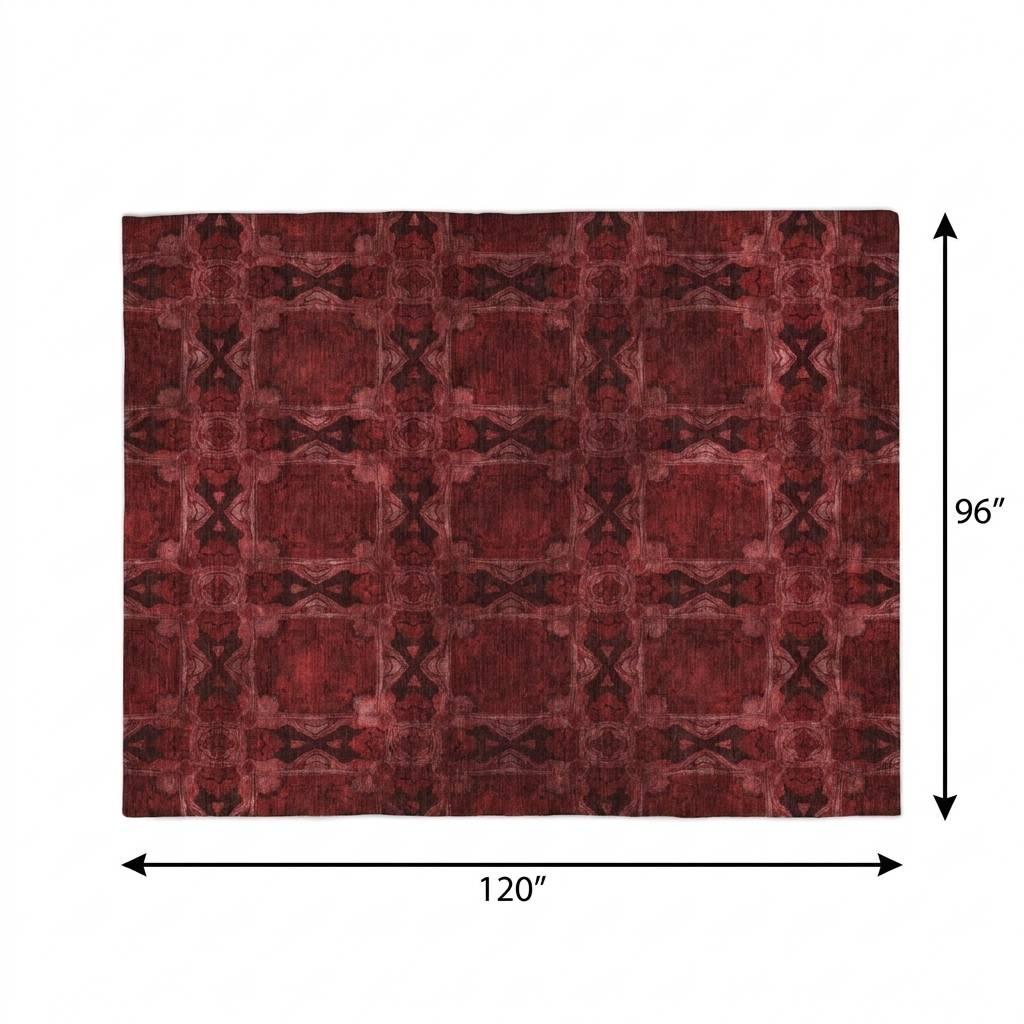 8' X 10' Burgundy And Red Geometric Shag Washable Area Rug With UV Protection - HomeRoots - Flyclothing LLC