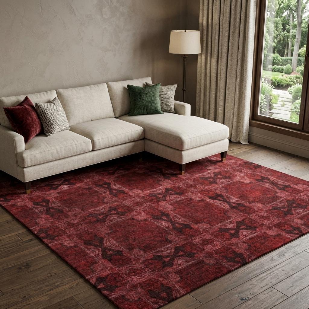 9' X 12' Burgundy And Red Geometric Shag Washable Area Rug With UV Protection - HomeRoots - Flyclothing LLC