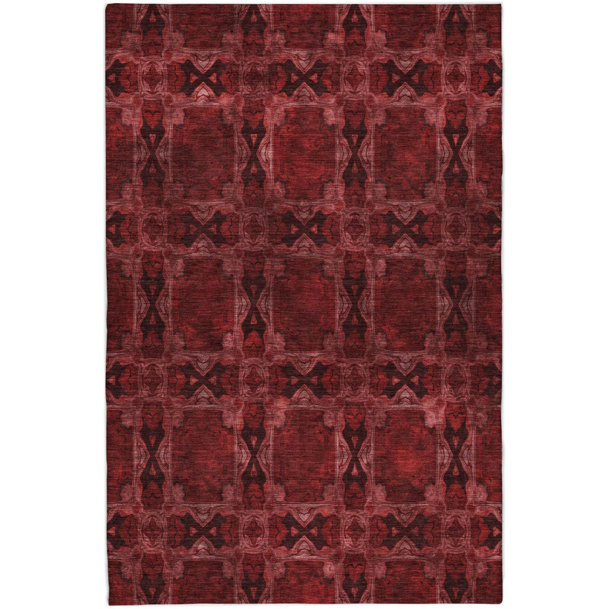 9' X 12' Burgundy And Red Geometric Shag Washable Area Rug With UV Protection - HomeRoots - Flyclothing LLC