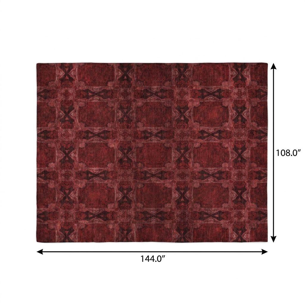 9' X 12' Burgundy And Red Geometric Shag Washable Area Rug With UV Protection - HomeRoots - Flyclothing LLC