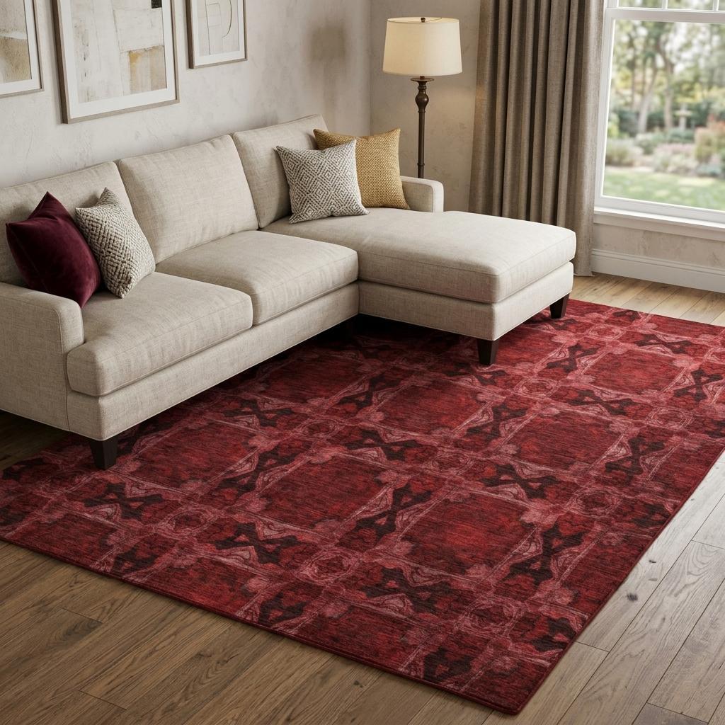 10' X 14' Burgundy And Red Geometric Shag Washable Area Rug With UV Protection - HomeRoots - Flyclothing LLC
