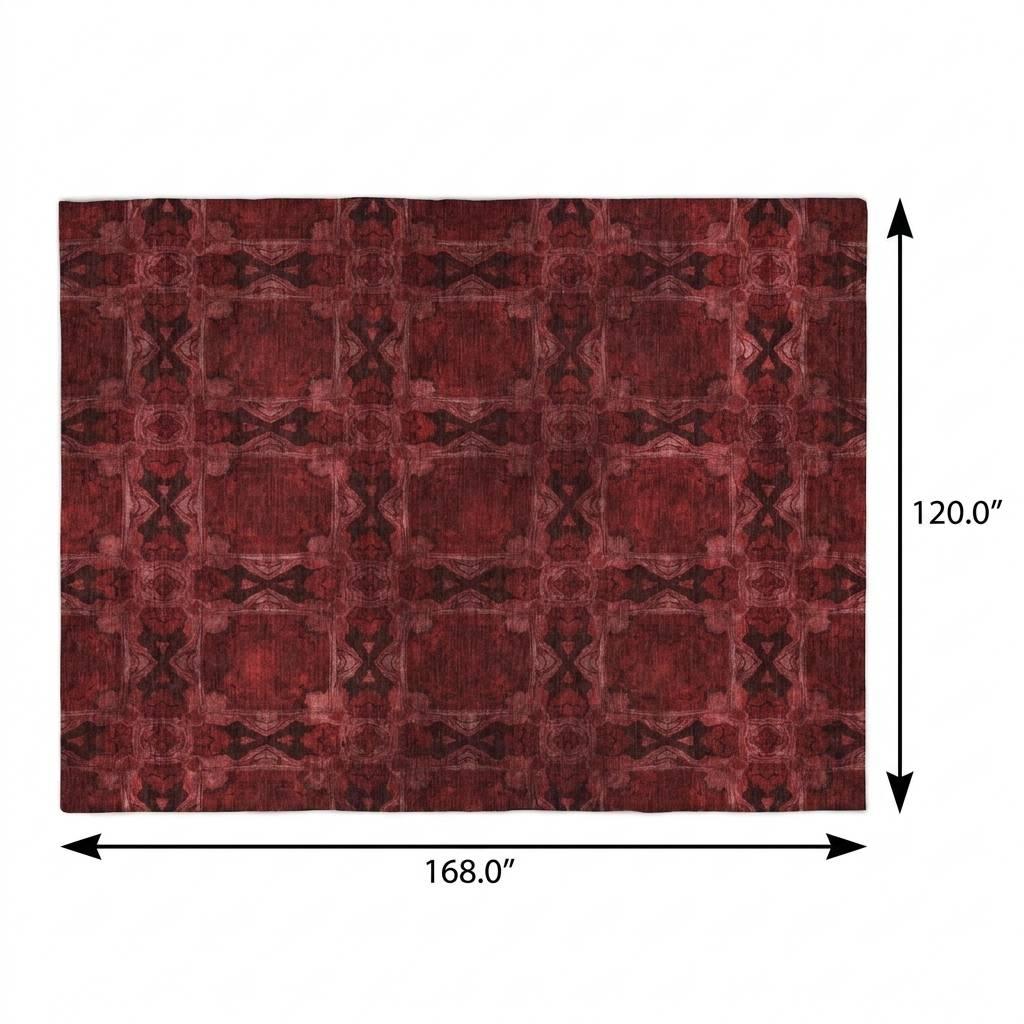 10' X 14' Burgundy And Red Geometric Shag Washable Area Rug With UV Protection - HomeRoots - Flyclothing LLC
