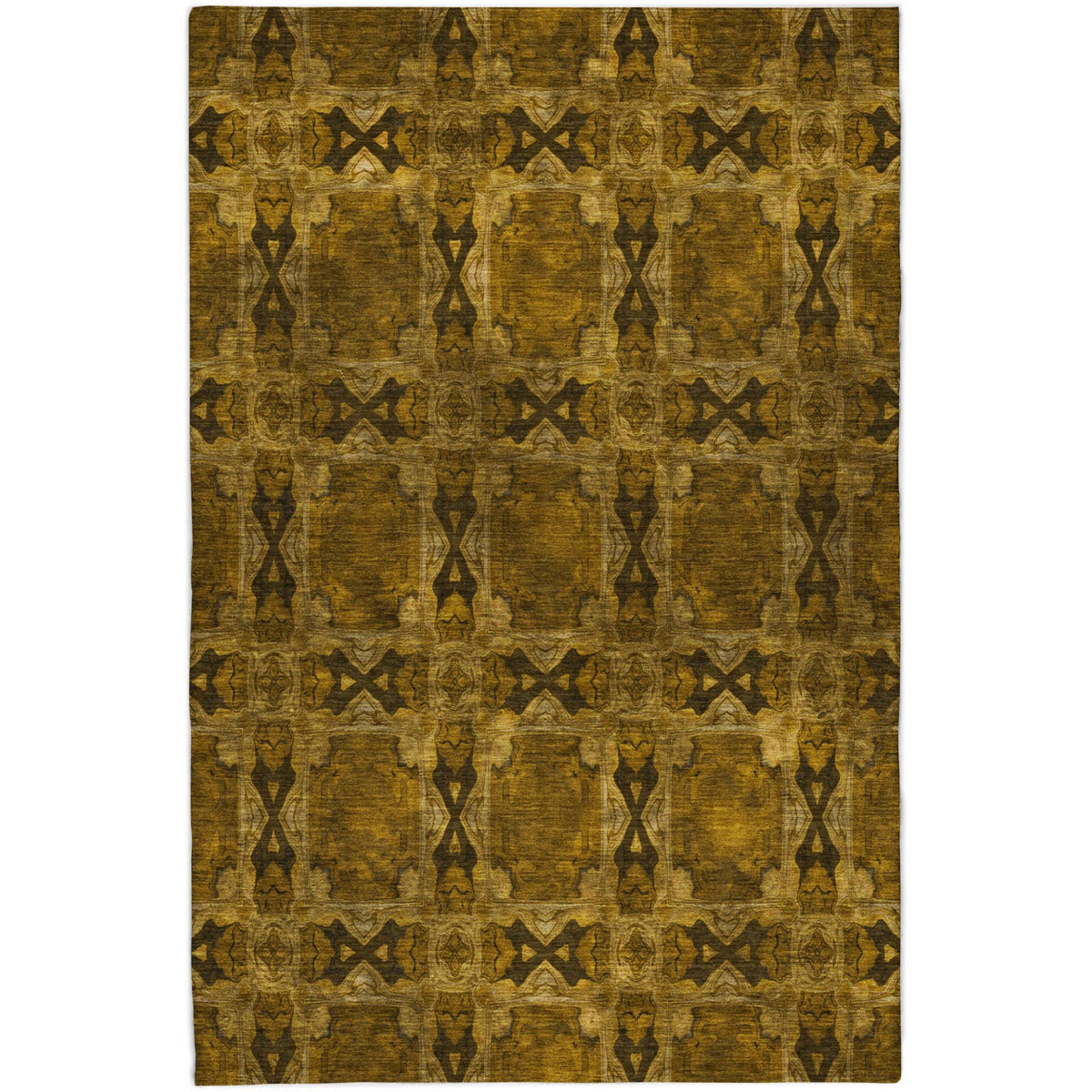 5' X 8' Chocolate And Gold Geometric Shag Washable Area Rug With UV Protection - HomeRoots - Flyclothing LLC