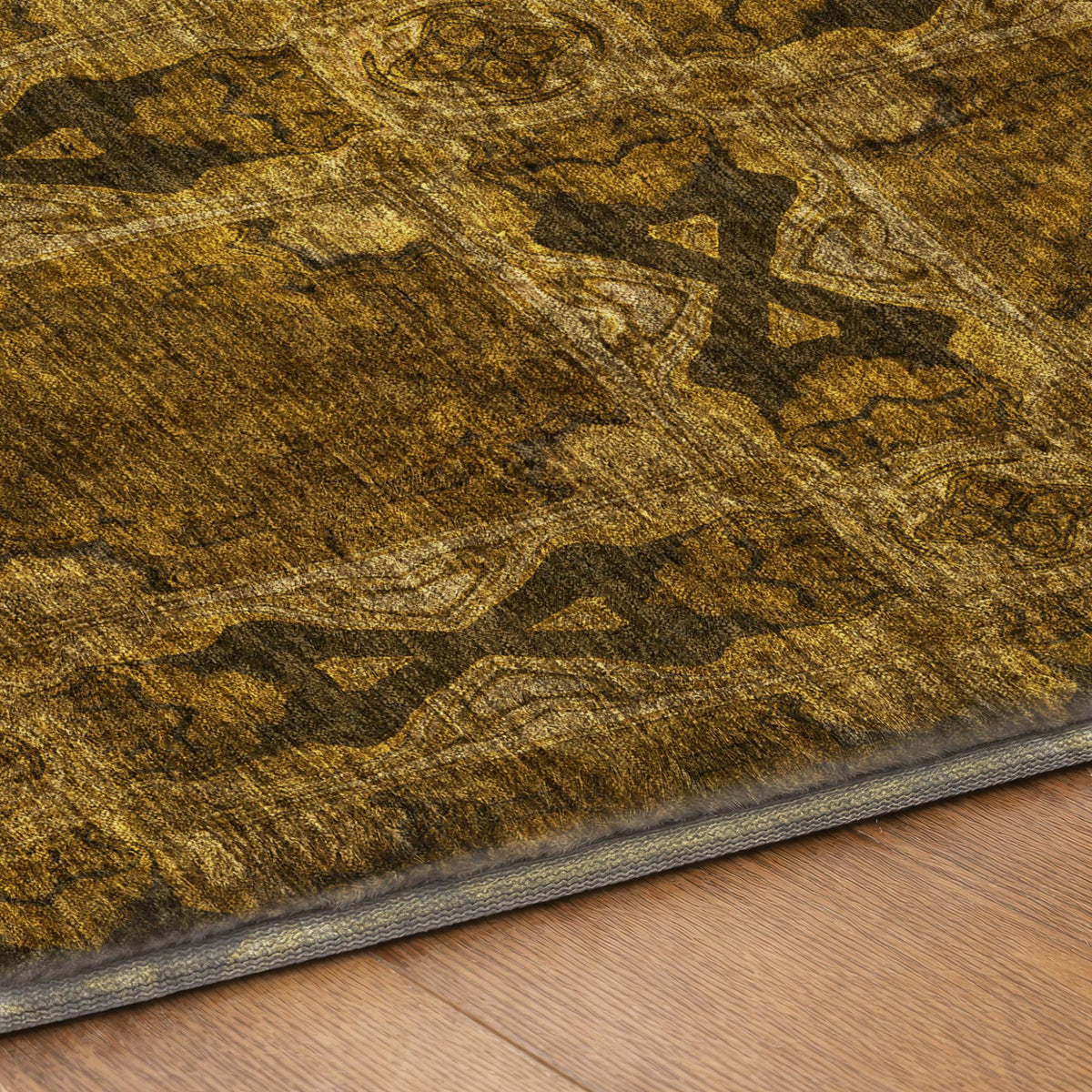 5' X 8' Chocolate And Gold Geometric Shag Washable Area Rug With UV Protection - HomeRoots - Flyclothing LLC