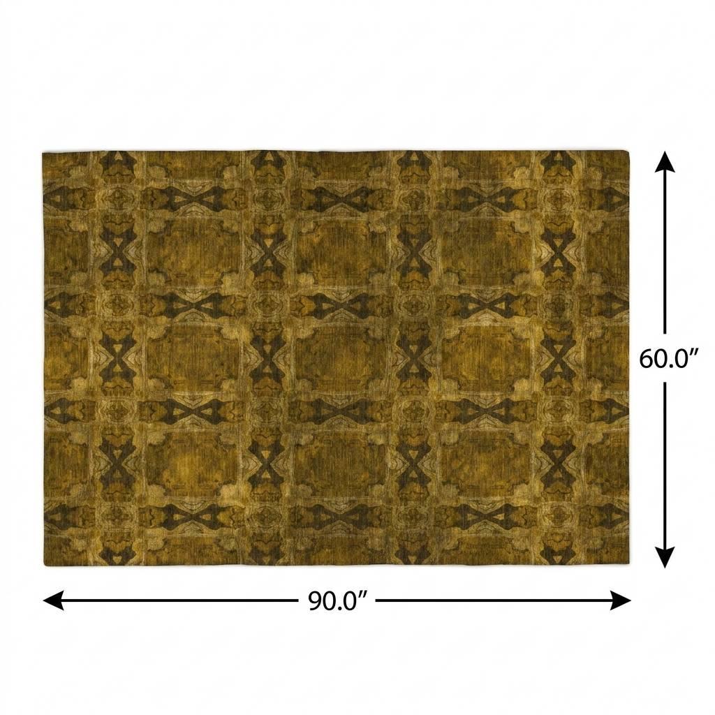 5' X 8' Chocolate And Gold Geometric Shag Washable Area Rug With UV Protection - HomeRoots - Flyclothing LLC