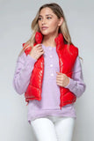 Snobbish Zip Up Turtleneck Shiny Quilted Vest - Trendsi - Flyclothing LLC