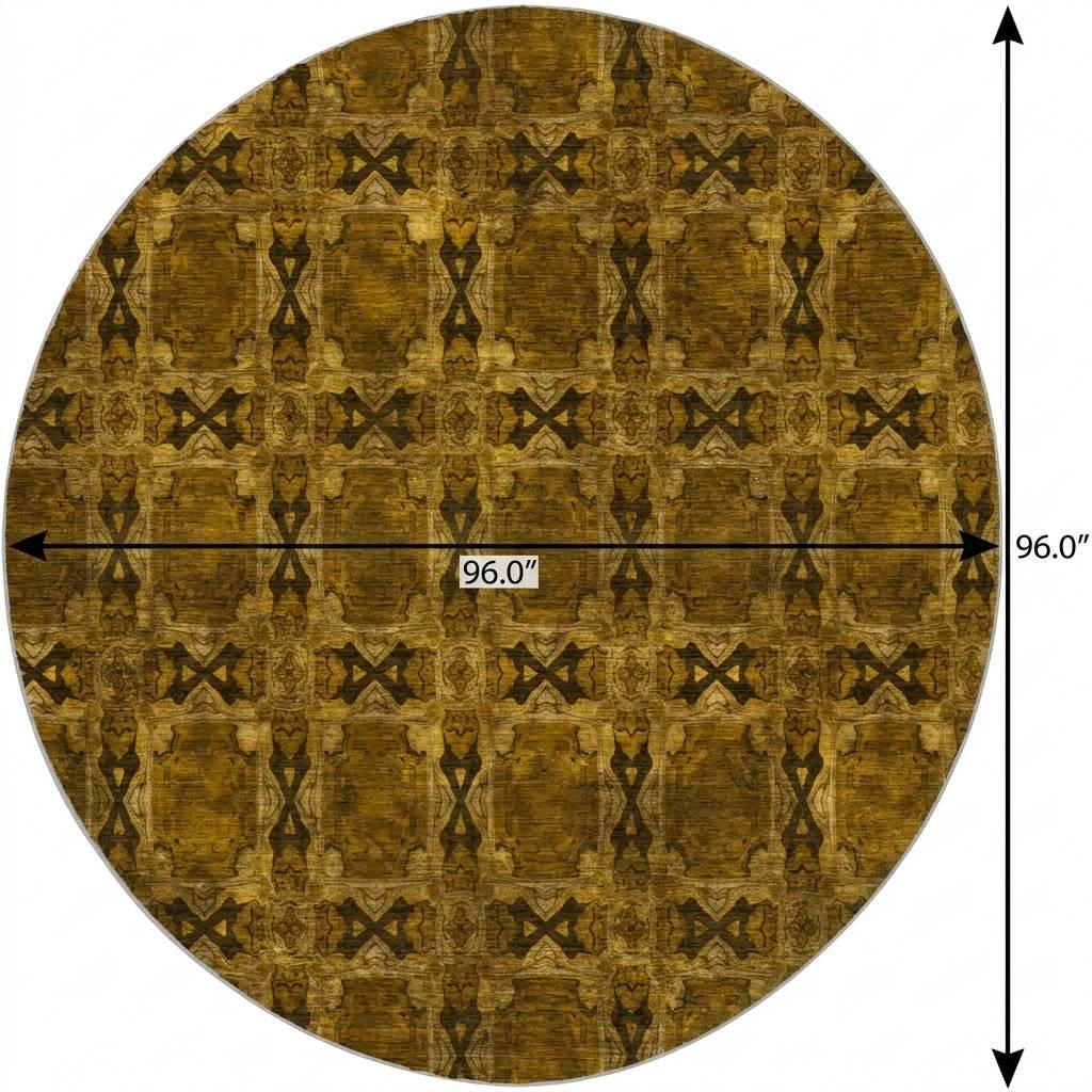 8' Chocolate And Gold Geometric Shag Washable Round Rug With UV Protection - HomeRoots - Flyclothing LLC