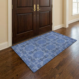 3' X 5' Denim Blue And Navy Blue Geometric Shag Washable Area Rug With UV Protection - HomeRoots - Flyclothing LLC