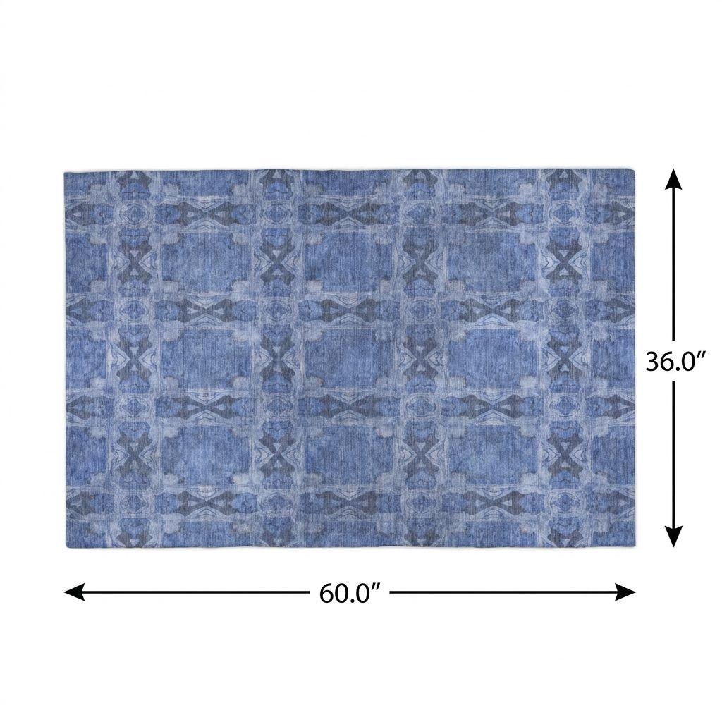 3' X 5' Denim Blue And Navy Blue Geometric Shag Washable Area Rug With UV Protection - HomeRoots - Flyclothing LLC