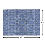 5' X 8' Denim Blue And Navy Blue Geometric Shag Washable Area Rug With UV Protection - HomeRoots - Flyclothing LLC