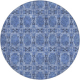 8' Denim Blue And Navy Blue Geometric Shag Washable Round Rug With UV Protection - HomeRoots - Flyclothing LLC