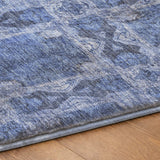 8' X 10' Denim Blue And Navy Blue Geometric Shag Washable Area Rug With UV Protection - HomeRoots - Flyclothing LLC