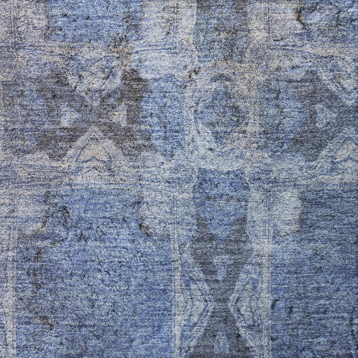 8' X 10' Denim Blue And Navy Blue Geometric Shag Washable Area Rug With UV Protection - HomeRoots - Flyclothing LLC