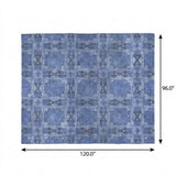 8' X 10' Denim Blue And Navy Blue Geometric Shag Washable Area Rug With UV Protection - HomeRoots - Flyclothing LLC