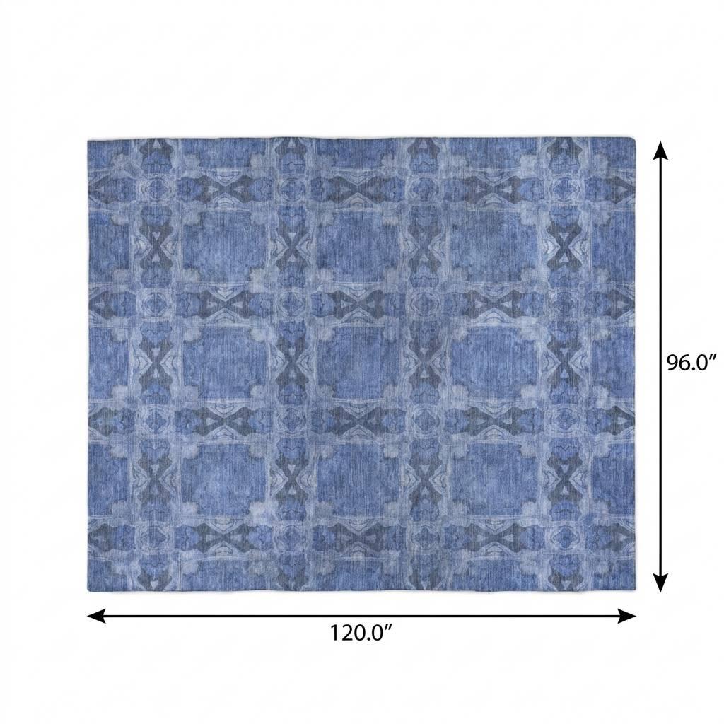 8' X 10' Denim Blue And Navy Blue Geometric Shag Washable Area Rug With UV Protection - HomeRoots - Flyclothing LLC