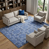 10' X 14' Denim Blue And Navy Blue Geometric Shag Washable Area Rug With UV Protection - HomeRoots - Flyclothing LLC