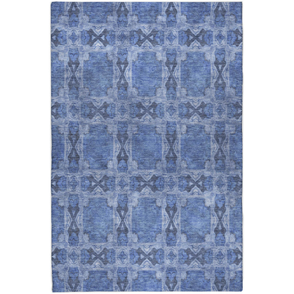 10' X 14' Denim Blue And Navy Blue Geometric Shag Washable Area Rug With UV Protection - HomeRoots - Flyclothing LLC