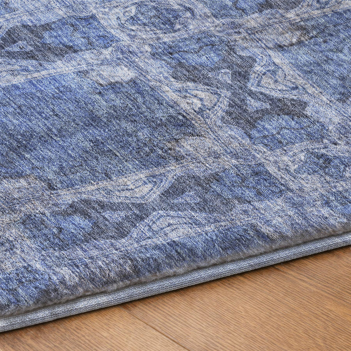 10' X 14' Denim Blue And Navy Blue Geometric Shag Washable Area Rug With UV Protection - HomeRoots - Flyclothing LLC