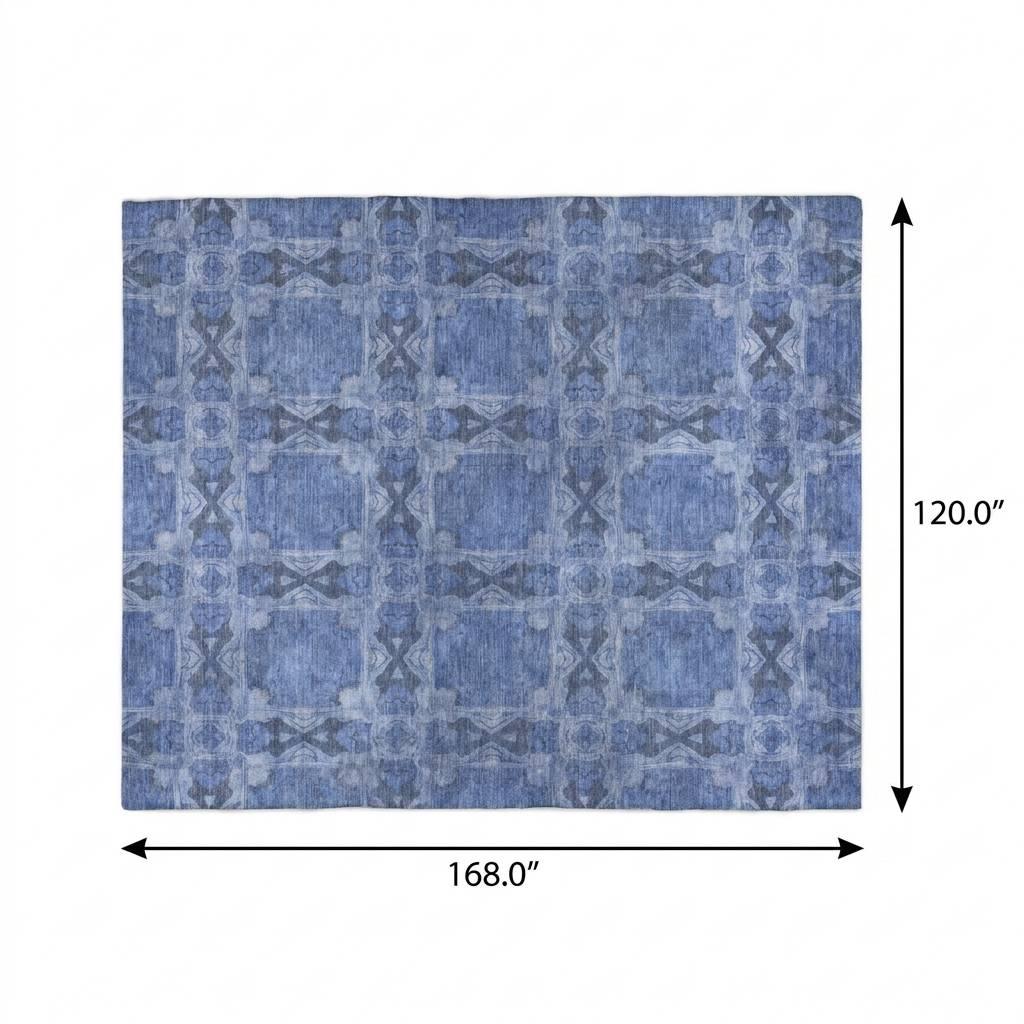 10' X 14' Denim Blue And Navy Blue Geometric Shag Washable Area Rug With UV Protection - HomeRoots - Flyclothing LLC