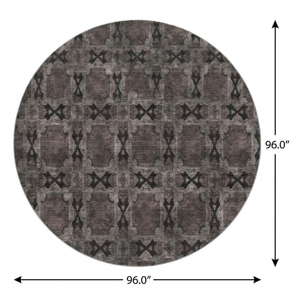8' Gray And Charcoal Geometric Shag Washable Round Rug With UV Protection - HomeRoots - Flyclothing LLC