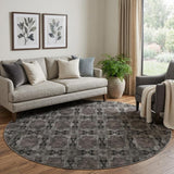 8' Gray And Charcoal Geometric Shag Washable Round Rug With UV Protection - HomeRoots - Flyclothing LLC