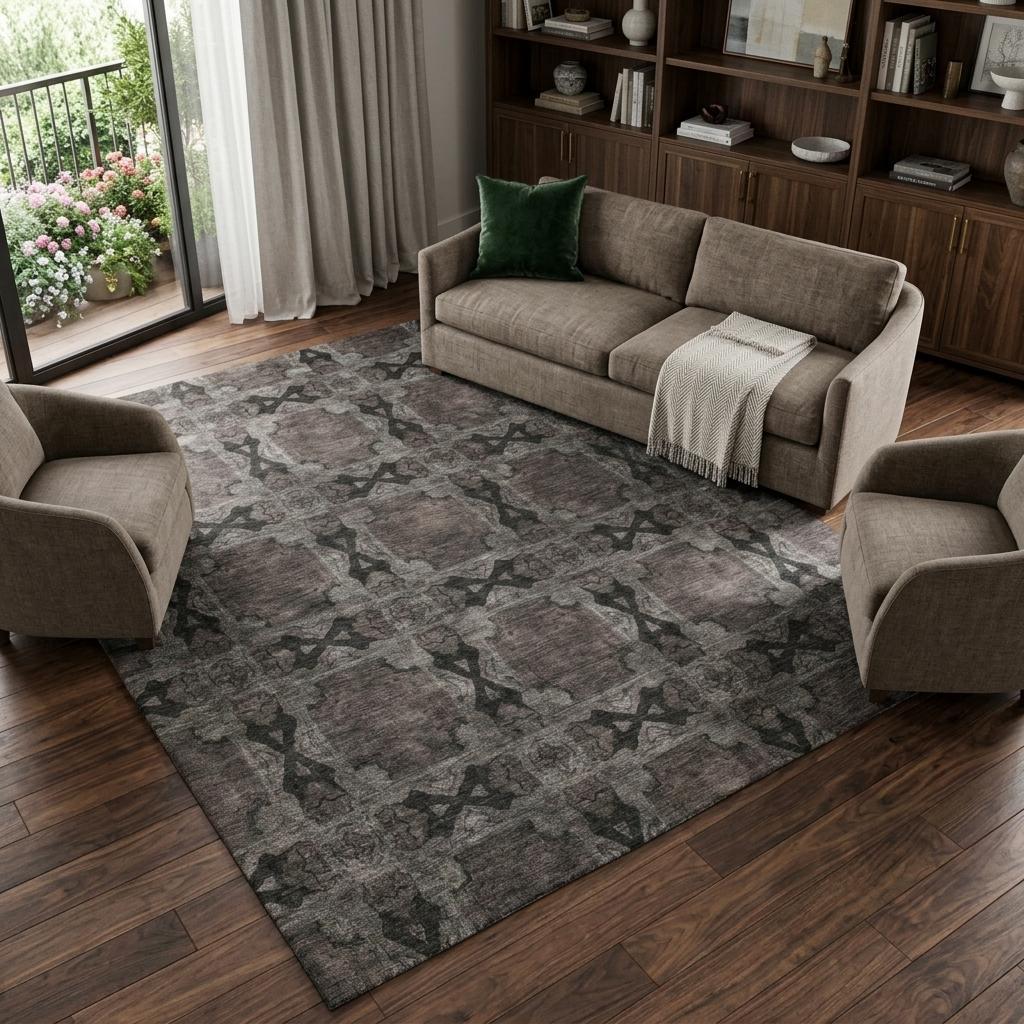 9' X 12' Gray And Charcoal Geometric Shag Washable Area Rug With UV Protection - HomeRoots - Flyclothing LLC