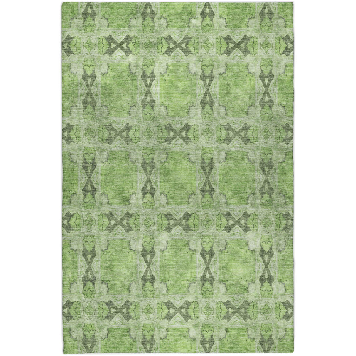 3' X 5' Green And Fern Green Geometric Shag Washable Area Rug With UV Protection - HomeRoots - Flyclothing LLC