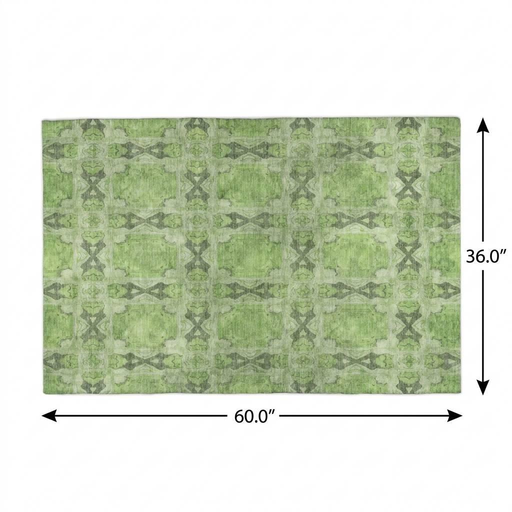 3' X 5' Green And Fern Green Geometric Shag Washable Area Rug With UV Protection - HomeRoots - Flyclothing LLC