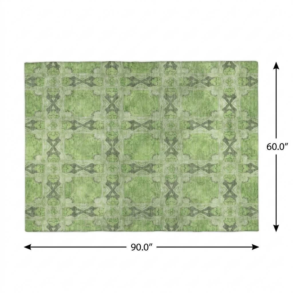 5' X 8' Green And Fern Green Geometric Shag Washable Area Rug With UV Protection - HomeRoots - Flyclothing LLC