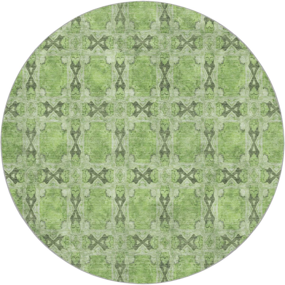 8' Green And Fern Green Geometric Shag Washable Round Rug With UV Protection - HomeRoots - Flyclothing LLC