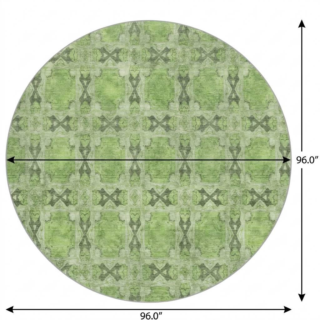 8' Green And Fern Green Geometric Shag Washable Round Rug With UV Protection - HomeRoots - Flyclothing LLC